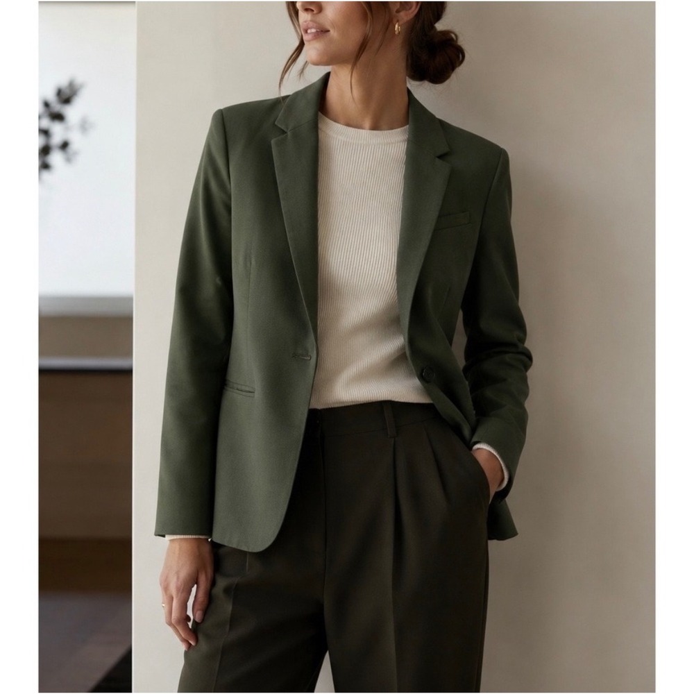 EVERLANE Italian Wool Blazer Olive Green Single Button Jacket